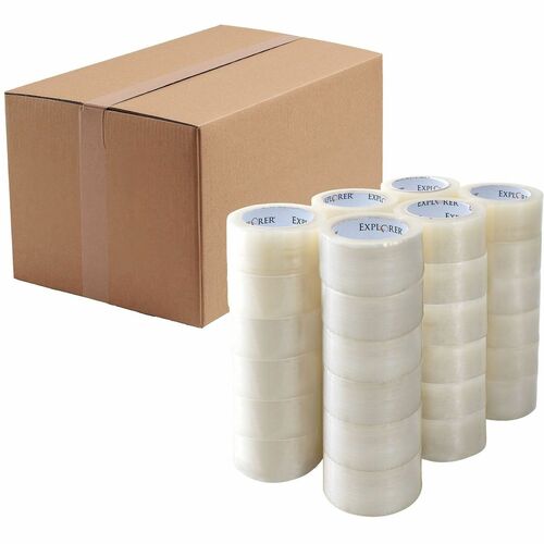 Lindenmeyr Explorer Hot Melt Carton Sealing Hand Tape - 110 yd Length x 2" Width x 1.6 mil Thickness - Clear - Split Resistant, Tear Resistant - For Sealing, Carton - 36 / Carton
