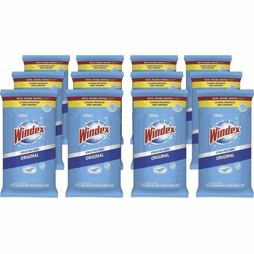Windex® Glass & Surface Wipes - For Multi Surface - Wipe - 155.20 oz (9.70 lb) to - Fresh, Pleasant Scent - Recommended For: Smear Remover, Smudge Remover - Streak-free, Pre-moistened, Drip-free - White - 38/Pack - 12 / Carton