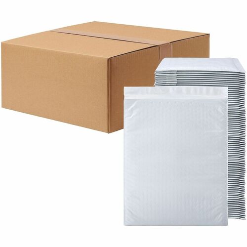 Lindenmeyr Explorer Poly Self-Seal Bubble Mailers - Bubble/Shipping - #2 - 8 1/2" Width x 12" Length - Self-sealing - White - Polyethylene - 100 / Carton