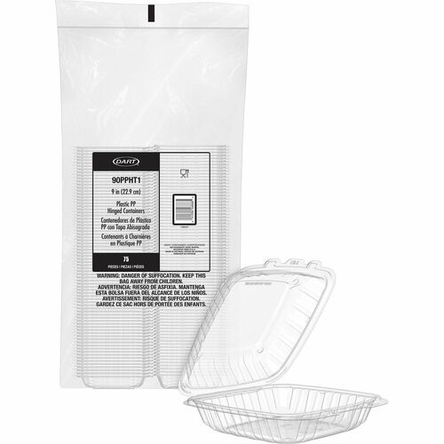 Dart 9" Hinged Food Container - Food, Food Storage, Salad - Clear - Plastic, Polypropylene Body - 75 / Pack