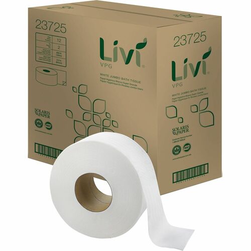 Livi Jumbo Bath Tissue - 2 Ply - Jumbo - 3.30" Width x 600 ft Length - 3 5/16" Core - Circle Embossing - Bright White - Virgin Fiber - 12 / Carton