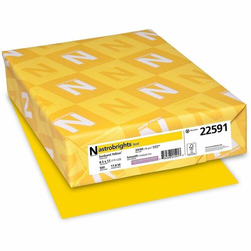 Wausau Paper Astrobrights 24 lb Colored Paper - Letter - 8 1/2" x 11" - 24 lb Basis Weight - Acid-free, Lignin-free, Heavyweight - Sun Yellow - 500 Sheets - 500 Sheets per Ream - 1 Ream