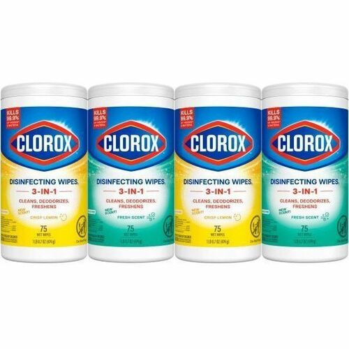 Clorox Disinfectant Wipe - For Kitchen, Home - Wipe - Crisp Lemon, Fresh Scent - Bleach-free - 4 / Pack
