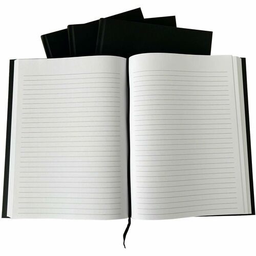 Business Source Hardbound Ruled Linen Journals - Hard Bound - Ruled Margin - Black Cover - Ribbon Marker, Micro Perforated, Hard Cover, Removable, Bookmark - 1 Each