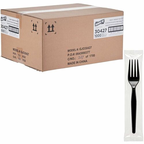 Genuine Joe Disposable Polystyrene Cutlery - Fork - Fork - Food, Cafeteria, Breakroom - Disposable - Polystyrene - Black - 1 Carton