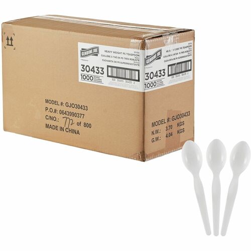 Genuine Joe Disposable Polystyrene Cutlery - Spoon - Spoon - Food, Cafeteria, Breakroom - Disposable - Polystyrene - White - 1 Carton