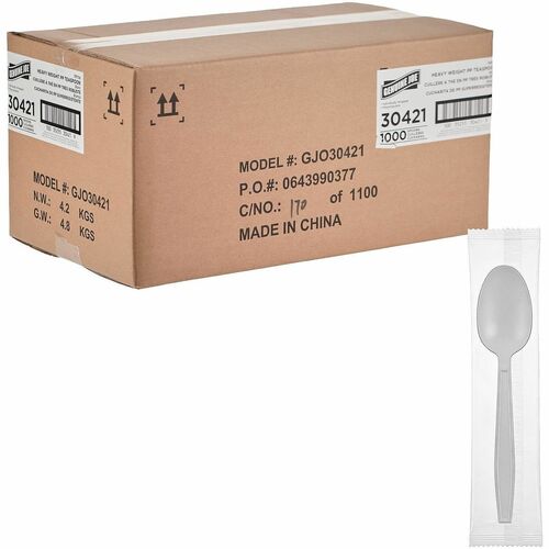 Genuine Joe Heavy-Weight Polypropylene Cutlery - Cutlery Set - Spoon - Fork - Food, Cafeteria - Disposable - Polypropylene - White - 1 Carton