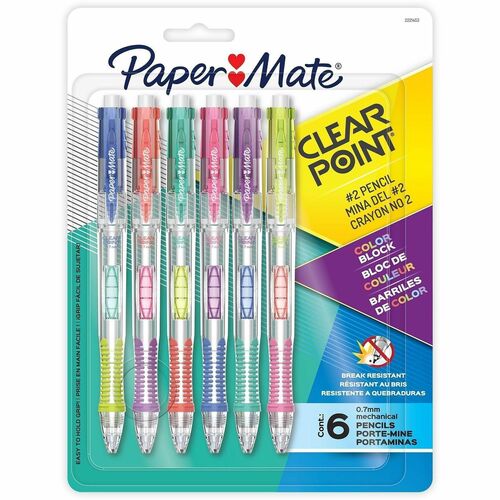 Paper Mate Clearpoint #2 Mechanical Pencils - 0.7 mm Lead - HB/#2 - Color Block Barrel - 6 / Pack