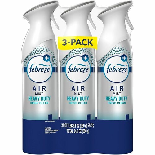 Febreze Heavy-Duty Air Freshener Spray - Spray - 8.1 fl oz (0.3 quart) - Crisp Clean - Odor Neutralizer, Heavy Duty, VOC-free - 3/Pack - 4 / Carton