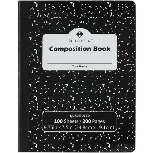 Sparco Business Source Quadrille Ruled Composition Notebook - Sewn - Quad Ruled Front Ruling - Black Cover - Label, Hard Cover, Damage Resistant - 6 / Pack