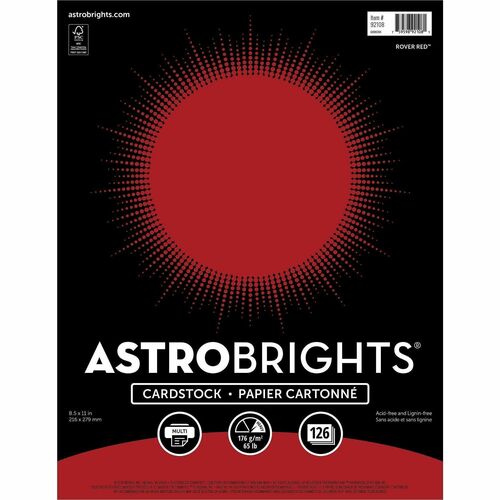 Astro Astrobrights Colored Cardstock - Letter - 8 1/2" x 11" - 65 lb Basis Weight - Acid-free, Lignin-free - Rover Red - 126 / Pack