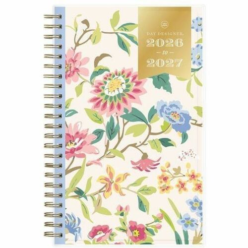 Day Designer Academic Planner - Academic - Weekly, Monthly - 12 Month - July 2026 to June 2027 - 8" x 5" Sheet Size - White Sheet - Wire Bound - Clear - Plastic - Pink Polypropylene Cover - 1 Each