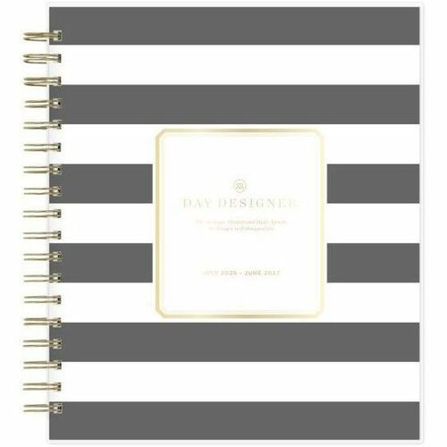 Day Designer Academic Planner - Academic - Daily, Monthly - 12 Month - July 2026 to June 2027 - 10" x 8" Sheet Size - White Sheet - Wire Bound - White Polypropylene, Black Cover - 1 Each