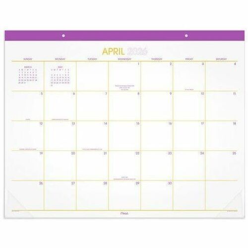Mead Color Pop 2026-2027 Monthly Desk Pad Calendar, Fuchsia, Standard, 17" x 21 3/4" - Standard - Academic - Monthly - 15 Month - April 2026 to June 2027 - 1 Month Single Page Layout - 21 3/4" x 17" Sheet Size - Fuchsia Sheet - 3" x 3" Block - Headband - 