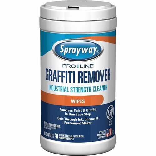 Sprayway ProLine Graffiti Remover Wipes - For Graffiti, Paint, Hard Surface - Wipe - 12" Length x 9.50" Width - Recommended For: Ink Remover, Marker Remover, Paint Remover - Heavy Duty - Orange - 40 Wipes/Tub - 6 / Carton