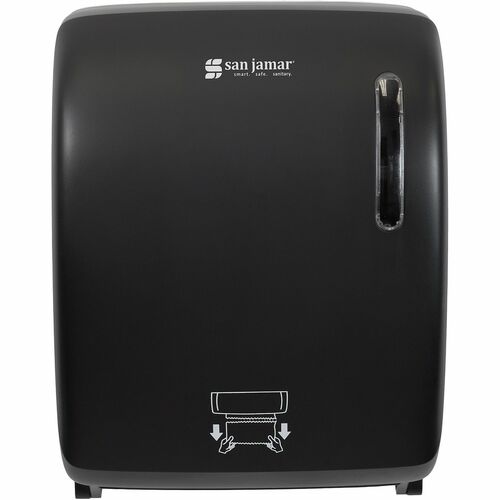 San Jamar Hands-Free Mechanical Towel Dispenser - 15.1" Height x 11.5" Width x 9.2" Depth - Plastic - Black - Hands-free, Durable, Touch-free, Hygienic - 1 Each