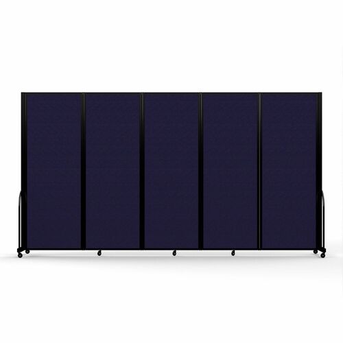 Screenflex Portable Partitions Full Motion Room Dividers - 5 Panels - 14.1 ft Width x 90" Height - Steel Frame - Fabric, Polyester - Navy - 1 Each