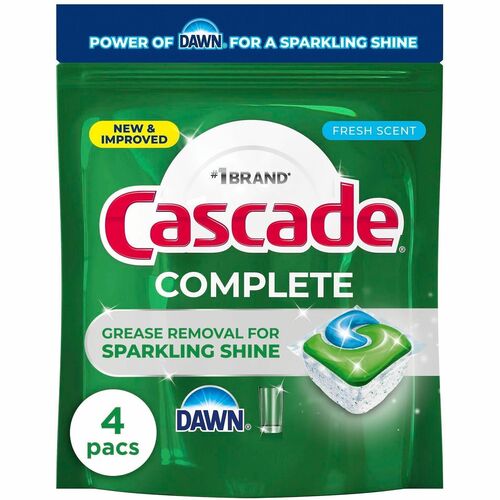 Cascade Complete ActionPacs - For Dish, Dishwasher - Pod - Fresh Scent - Recommended For: Residue Remover, Grease Remover, Food Remover, Grime Remover, Baked-on Food Remover, Spot Remover - Phosphate-free, Kosher - Green - 30 / Carton
