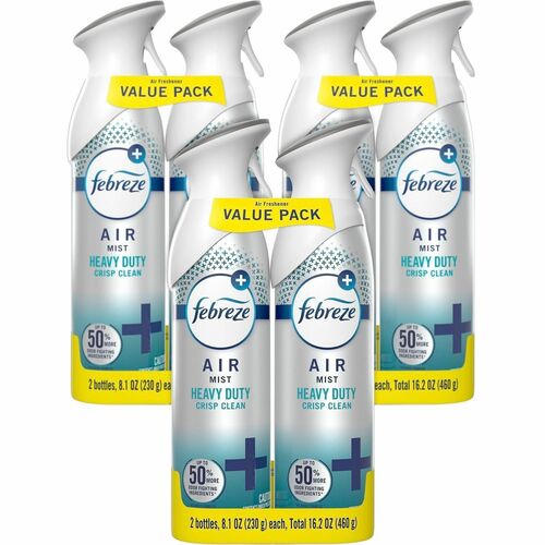 Febreze Heavy-Duty Air Freshener Spray - Spray - 8.1 fl oz (0.3 quart) - Crisp Clean - Odor Neutralizer, Heavy Duty, VOC-free - 2/Pack - 3 / Carton