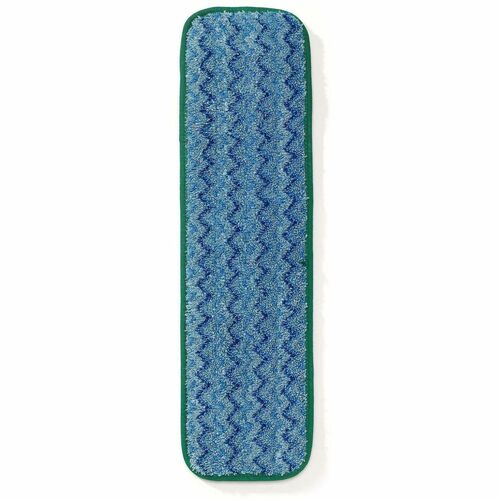 Rubbermaid Commercial Hygen 18" Microfiber Wet Pad - 5.5" Width x 20.5" Length - Scrubber Strip, Launderable, Absorbent, Durable - MicroFiber, Polyester, Polypropylene - Blue, Green - 2.40 oz - 1 Each