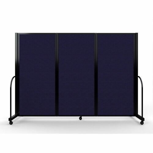 Screenflex Portable Partitions Full Motion Room Dividers - 3 Panels - 103" Width x 72" Height - Steel Frame - Fabric, Polyester - Navy - 1 Each