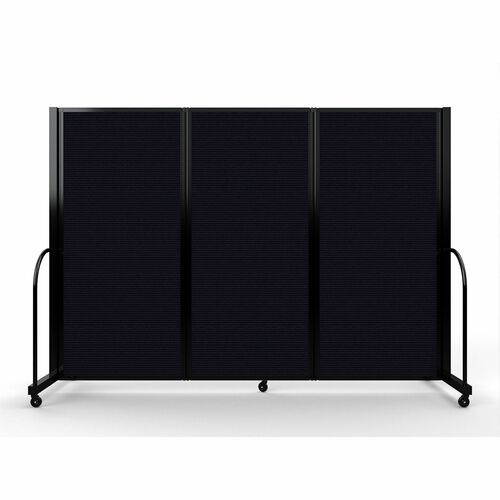 Screenflex Portable Partitions Full Motion Room Dividers - 3 Panels - 103" Width x 72" Height - Steel Frame - Fabric, Polyester - Black - 1 Each