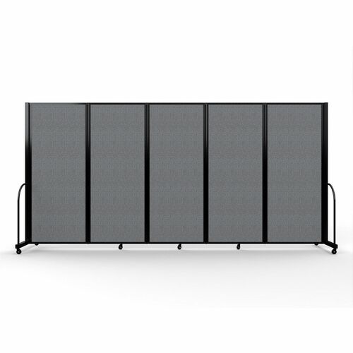 Screenflex Portable Partitions Full Motion Room Dividers - 5 Panels - 14.1 ft Width x 82" Height - Steel Frame - Fabric, Polyester - Gray - 1 Each