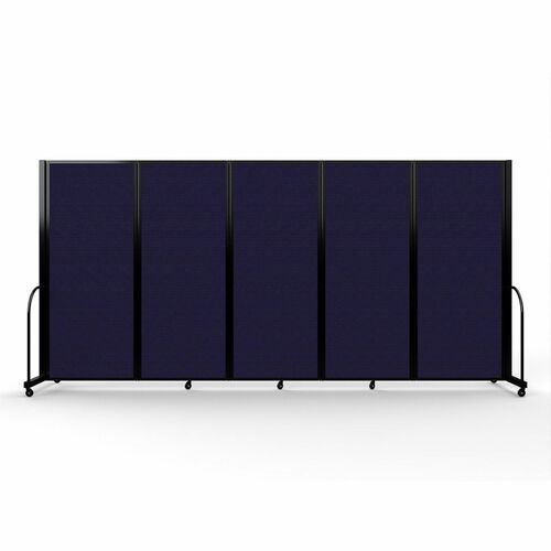 Screenflex Portable Partitions Full Motion Room Dividers - 5 Panels - 14.1 ft Width x 82" Height - Steel Frame - Fabric, Polyester - Navy - 1 Each