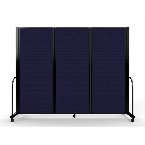 Screenflex Portable Partitions Full Motion Room Dividers - 3 Panels - 103" Width x 82" Height - Steel Frame - Fabric, Polyester - Navy - 1 Each