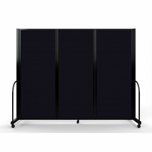 Screenflex Portable Partitions Full Motion Room Dividers - 3 Panels - 103" Width x 82" Height - Steel Frame - Fabric, Polyester - Black - 1 Each
