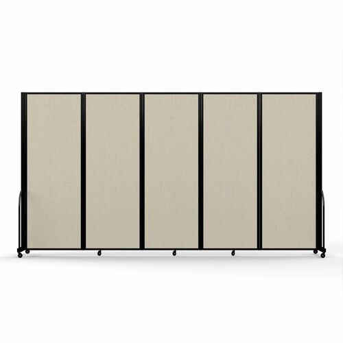 Screenflex Portable Partitions Full Motion Room Dividers - 5 Panels - 14.1 ft Width x 90" Height - Steel Frame - Fabric, Polyester - Sand - 1 Each