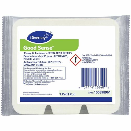 Diversey GoodSense 30Day Air Freshener Refills - Pad - 0.6 fl oz (0 quart) - Green Apple - 30 Day - Odor Neutralizer - 12 Refills/Pack - 1 Carton