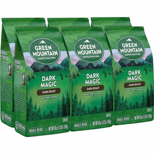 Green Mountain Coffee Whole Bean Dark Magic Whole Bean Coffee - Dark - Whole Bean - Dark Magic, Fruity, Chocolate - Kosher - 6 / Carton