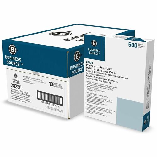 Business Source Premium Multi-purpose Copy Paper - 92 Brightness - Letter - 8 1/2" x 11" - 20 lb Basis Weight - 75 g/m² Grammage - Jam-free, Double-sided, Acid-free, Archival-safe - White - 5000 Sheets - 500 Sheets per Ream - 10 / Carton