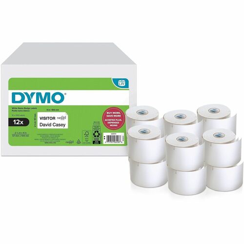 Dymo Multipurpose White Medium Labels - - DiameterRoll - Direct Thermal - White - 250 / Roll - 3000 Total Label(s) - For Label Printer - 12 / Pack