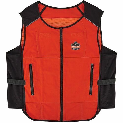 Ergodyne Chill-Its 6255 Lightweight Cooling Vest - Large/Extra Large - 33" Chest - Warm Temperature, Heat Stress Protection - Hook & Loop/Zipper Closure - 2 Pocket(s) - Polyester, Cotton - Orange - Lightweight, Front Pocket, Adjustable, Comfortable, Heavy