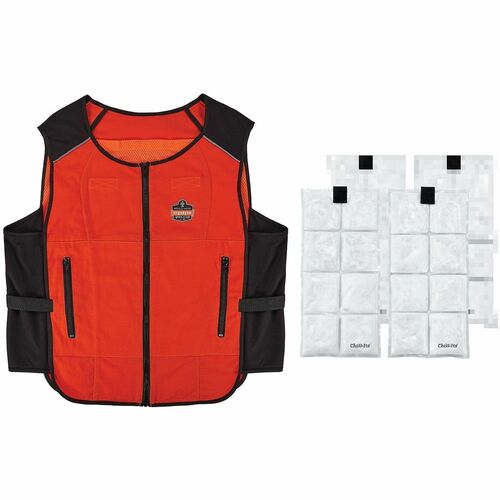 Ergodyne Chill-Its 6260 Cooling Packs Vest Kit - Recommended for: Indoor/Outdoor, Industrial, Pulp & Paper, Running, Biking, Yardwork - Small/Medium - 30.75" Chest - Heat, Warm Temperature, Heat Stress Protection - Hook & Loop/Zipper Closure - 2 Pocket(s)