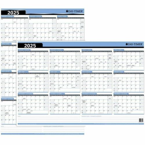 Day-Timer Reversible Flexible Vertical/Horizontal Planner 24" x 36" Bilingual - Bilingual - 12 Month - January 2027 to December 2027 - 36" (914.40 mm) x 23 4/5" (604.52 mm) Sheet Size - Wall Mount - Blue - 1 Each