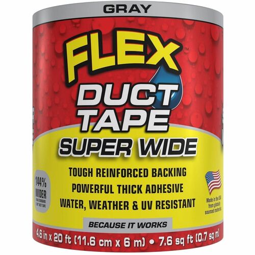 FLEX SEAL Super Wide Duct Tape - 20 ft Length x 4.60" Width - Gray - Rubber Adhesive - Water Resistant, Weather Resistant, UV Resistant - For Reinforcing, Box, Household, Repair, DIY, Sealing, Drafting, Window, Door, Furniture, Fabric, ... - 1 Carton