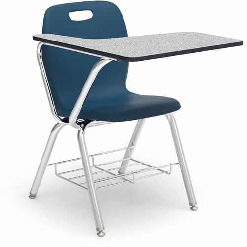 Lorell Compact Desk-Chair Combo - Material: Poly - Finish: Navy - Compact, Armrest, Book Rack, Swivel, Glide - For Student, Book - 2 / Carton