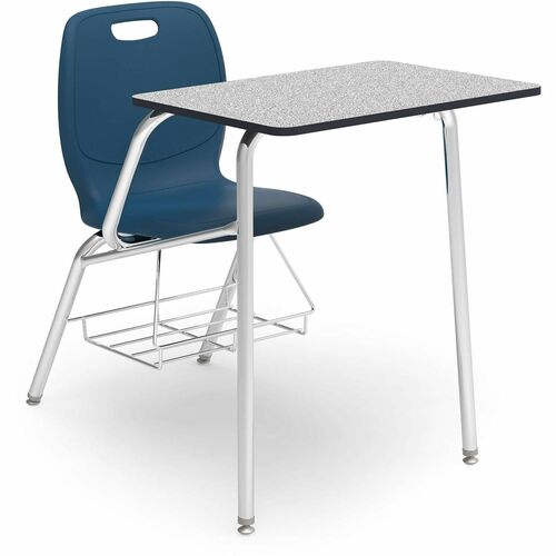 Lorell Traditional Chair-Desk Combo - x 24" Width x 18" Depth Desktop - Material: High Pressure Laminate (HPL), Poly, Tubular Steel, Polypropylene, Nylon - Finish: Navy - Book Rack, Easy to Clean, Swivel, Glide - For Student, Book, Classroom, Writing, Not
