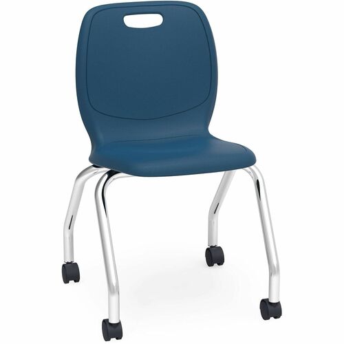 Lorell Mobile Student Chair - 30" Height x 18.5" Width x 21" Depth - Material: Polypropylene - Finish: Navy - Swivel Caster, Mobility, Easy to Clean, Contoured Seat, Comfortable - For Classroom, Student, Computer Lab, Office - 2 / Carton
