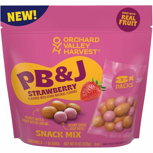 Orchard Valley Harvest Snack Box - No Artificial Flavor - Strawberry, Crunchy Peanut Butter - 1 oz - 8/Bag - 16 / Carton
