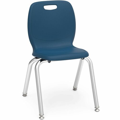 Lorell Stacking Student Chair - 23.6" Height x 14.8" Width x 16.5" Depth - Material: Polypropylene - Finish: Navy - Stackable, Comfortable, Contoured Seat, Easy to Clean - For Student, Classroom - 4 / Carton
