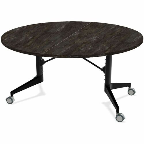 Scissor Tables Folding Table - Forged Steel Round Top - Matte Black Column Leg, Powder Coated Base - 60" Table Top Diameter - 29" Height - Conference, Dining, Multipurpose - Assembly Required - High Pressure Laminate (HPL) Top Material - Cast Aluminum Bas