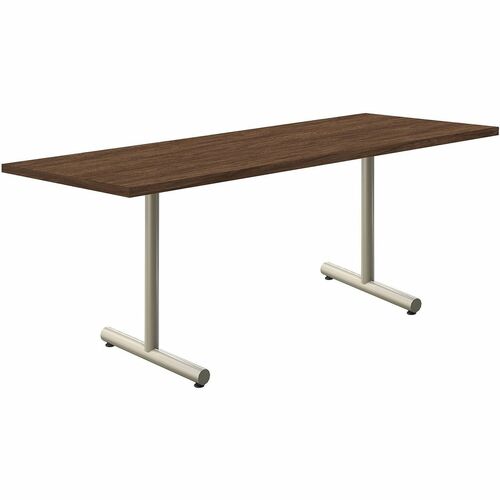 Acacia Collection Table Desk - Mangalore Mango Top - Silver T-shaped, Powder Coated Base - 24" Table Top Width x 72" Table Top Depth x 1.10" Table Top Thickness - 30" Height - Assembly Required - High Pressure Laminate (HPL) Top Material - Steel Base Mate