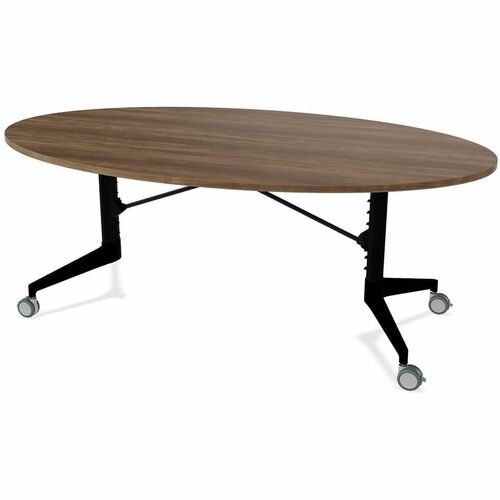 Scissor Tables Folding Table - Forged Steel Round Top - Matte Black Column Leg, Powder Coated Base - 48" Table Top Width x 79" Table Top Depth - 29" Height - Conference, Dining, Multipurpose - Assembly Required - High Pressure Laminate (HPL) Top Material 