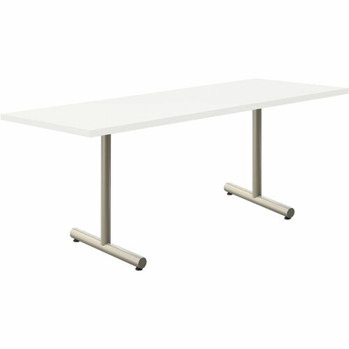 Acacia Collection Table Desk - Frosty White Top - Silver T-shaped, Powder Coated Base - 24" Table Top Width x 72" Table Top Depth x 1.10" Table Top Thickness - 30" Height - Assembly Required - High Pressure Laminate (HPL) Top Material - Steel Base Materia