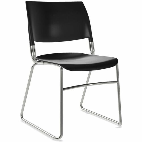 NIMA Sled-Base Desk-Height Chairs - Chrome Frame Color - Steel Frame Material - Sled Base - Black - Plastic - 2 / Carton