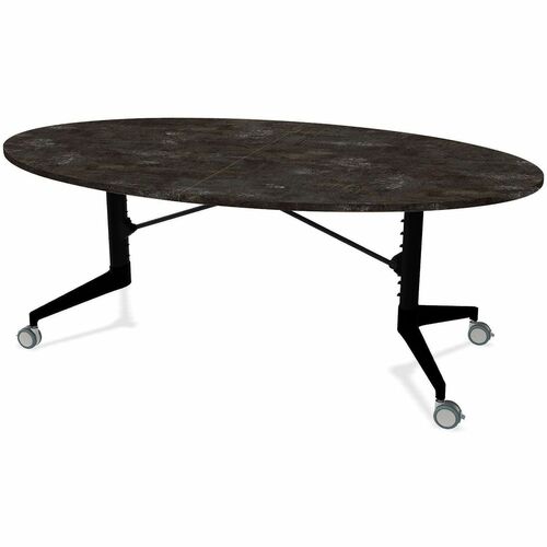 Scissor Tables Folding Table - Mangalore Mango Round Top - Matte Black Column Leg, Powder Coated Base - 48" Table Top Width x 79" Table Top Depth - 29" Height - Conference, Dining, Multipurpose - Assembly Required - High Pressure Laminate (HPL) Top Materi